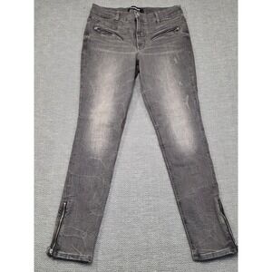 Express Denim Perfect Stretch+ High Rise Ankle Moto Jeans Gray 10R Zipper Detail